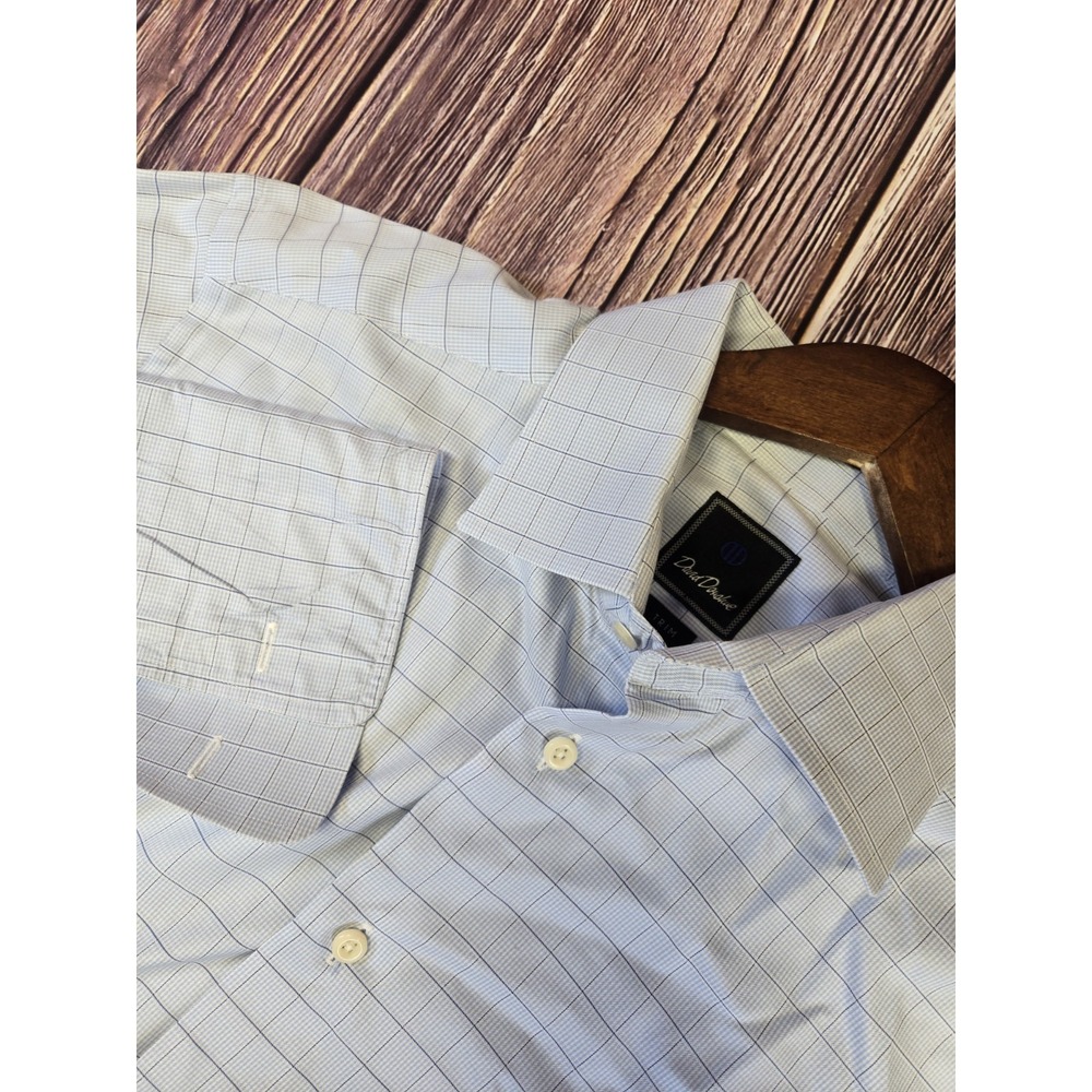 David‎ Donahue 16.5 34/35 Trim Fit Dress Shirt Blue White Plaid 100% Cotton